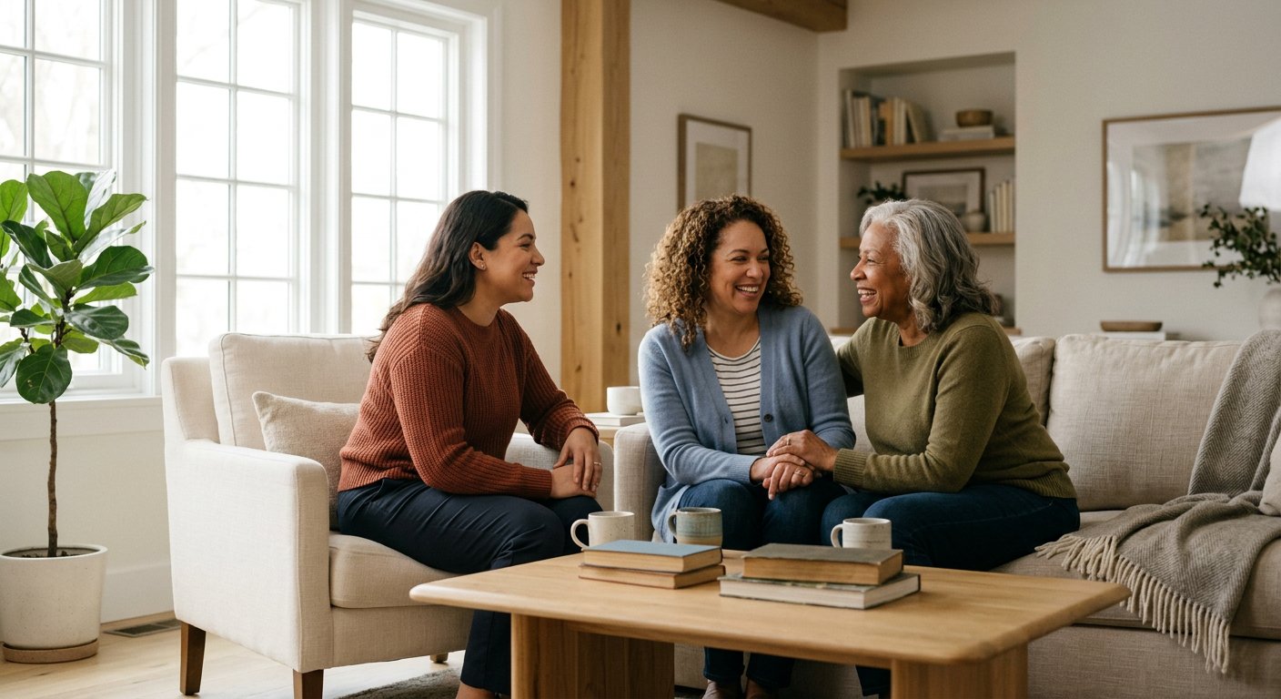 Family member and care partner sharing a supportive conversation